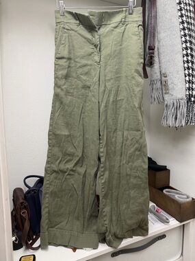 Everlane Size 00 Olive Green Wide-Leg Linen Pants